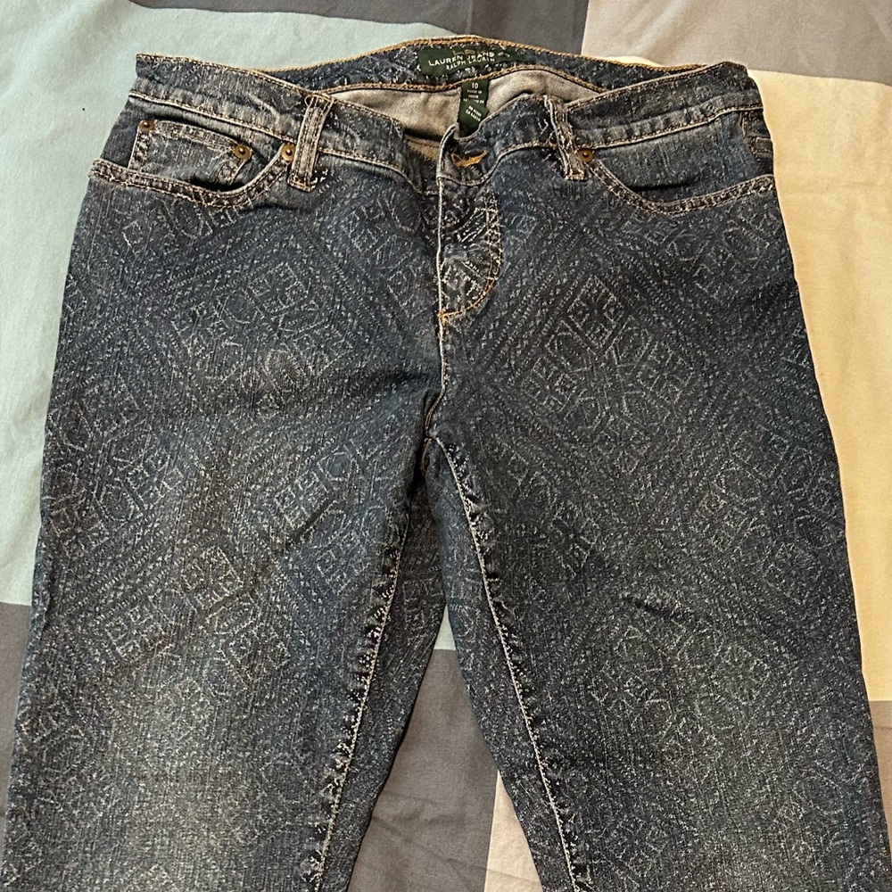 Ralph Lauren Dark Wash Mosaic Mandala Geometric Patterned Jeans